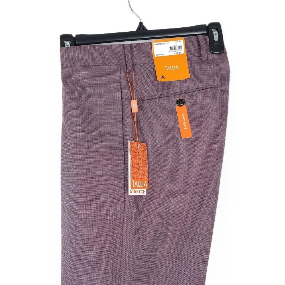Tallia Mens Slim Fit Dress Pants 30x32 Purple Plum Solid Stretch Wool Blend NWT